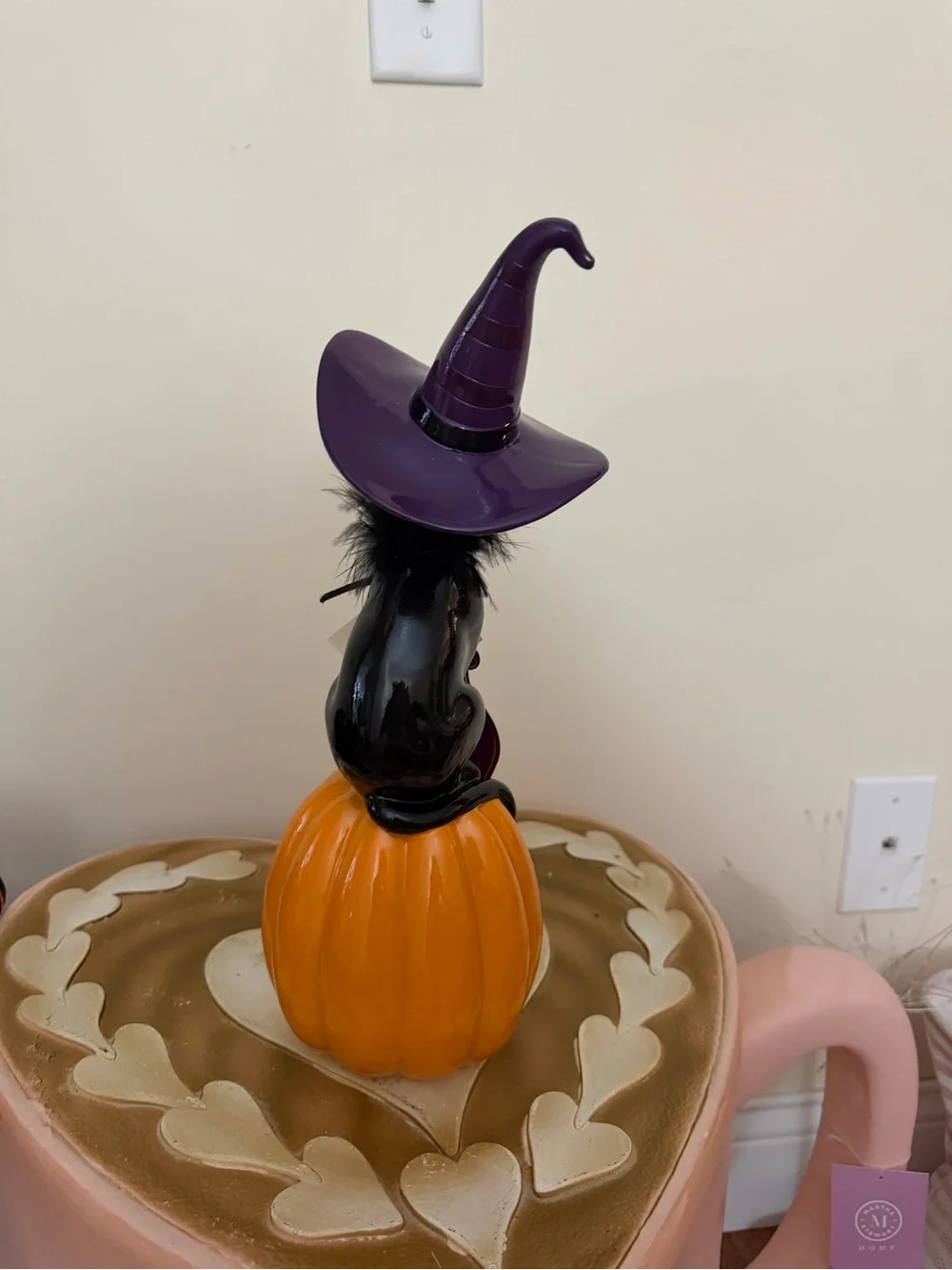 Eerie Charm Resin Halloween Black Cat with Witch Hat on Pumpkin